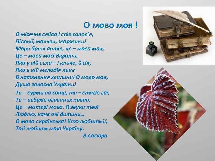 О мово моя ! О місячне сяйво і спів солов’я, Півонії, мальви, жоржини! Моря