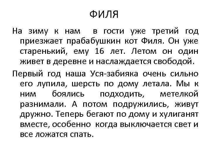ФИЛЯ На зиму к нам в гости уже третий год приезжает прабабушкин кот Филя.