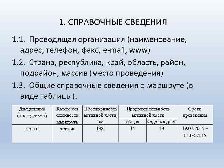 1. СПРАВОЧНЫЕ СВЕДЕНИЯ 1. 1. Проводящая организация (наименование, адрес, телефон, факс, e mail, www)