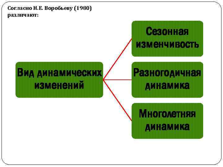 Согласно Н. Е. Воробьеву (1980) различают: Сезонная изменчивость Вид динамических изменений Разногодичная динамика Многолетняя