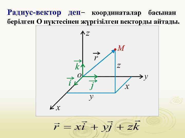 Радиус-вектор деп− координаталар басынан берілген О нүктесінен жүргізілген векторды айтады. 