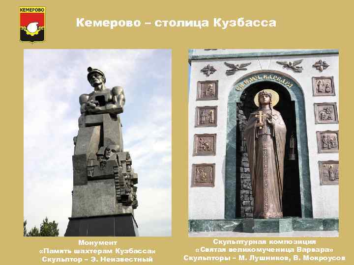 Кемерово – столица Кузбасса Монумент «Память шахтерам Кузбасса» Скульптор – Э. Неизвестный Скульптурная композиция