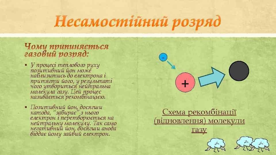 Несамостійний розряд § У процесі теплового руху позитивний йон може наблизитись до електрона і