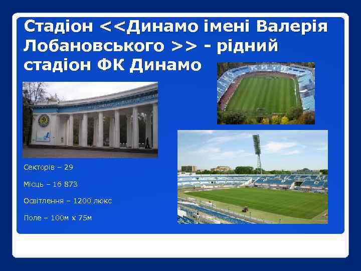 Стадіон <<Динамо імені Валерія Лобановського >> - рідний стадіон ФК Динамо Секторів – 29