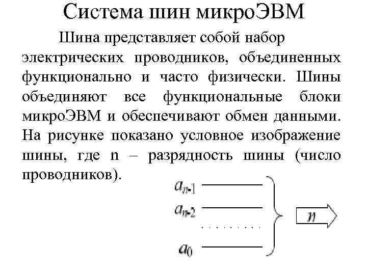 Система шин микро. ЭВМ Шина представляет собой набор электрических проводников, объединенных функционально и часто