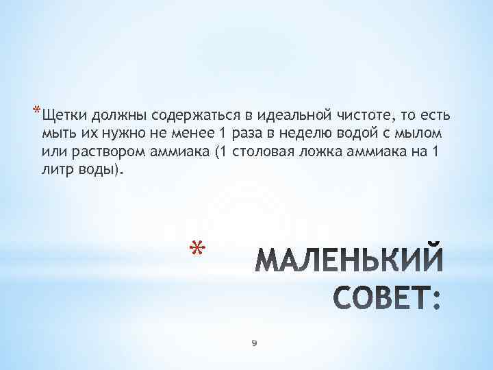 *Щетки должны содержаться в идеальной чистоте, то есть мыть их нужно не менее 1