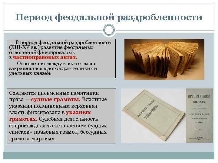 Период феодальной раздробленности В период феодальной раздробленности (XIII-XV вв. ) развитие феодальных отношений фиксировалось