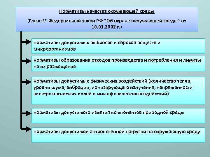 Нормативы качества окружающей среды (Глава V Федеральный закон РФ "Об охране окружающей среды" от