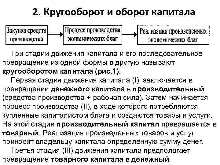 2. Кругооборот и оборот капитала Три стадии движения капитала и его последовательное превращение из