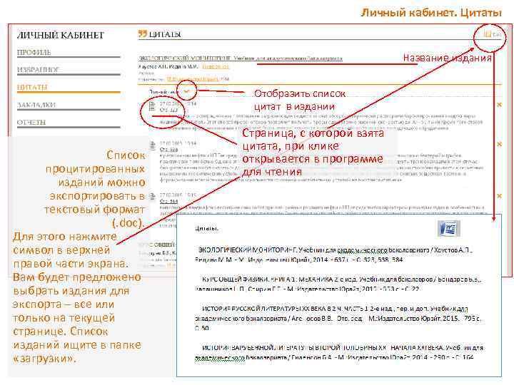 Личный кабинет. Цитаты Название издания Отобразить список цитат в издании Список процитированных изданий можно