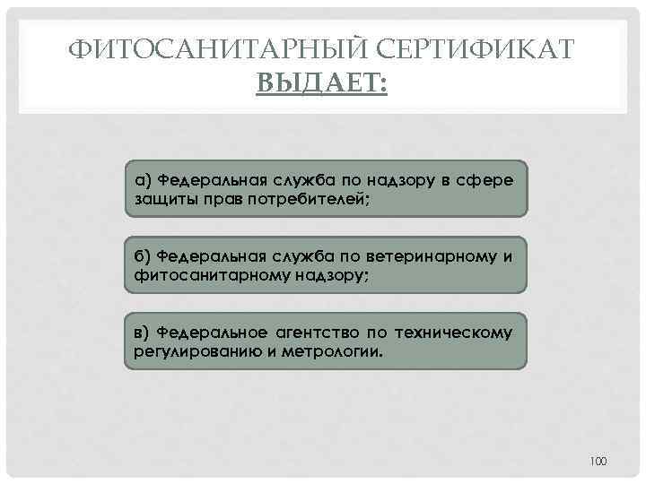 ФИТОСАНИТАРНЫЙ СЕРТИФИКАТ ВЫДАЕТ: а) Федеральная служба по надзору в сфере защиты прав потребителей; б)