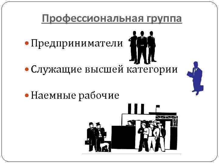 Профессиональная группа Предприниматели Служащие высшей категории Наемные рабочие 