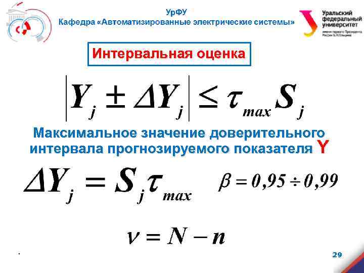 Интервальная оценка Максимальное значение доверительного интервала прогнозируемого показателя Y . 29 