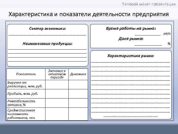 Параметры презентации. Слайд характеристика деятельности предприятия. Типовая форма карты инвестиционного проекта. Типовой макет в предприятии 1с. Сложные и типовые макеты отчетных документов.