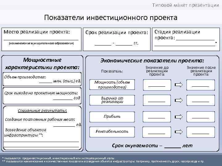 Характеристика инвестиционного проекта пример