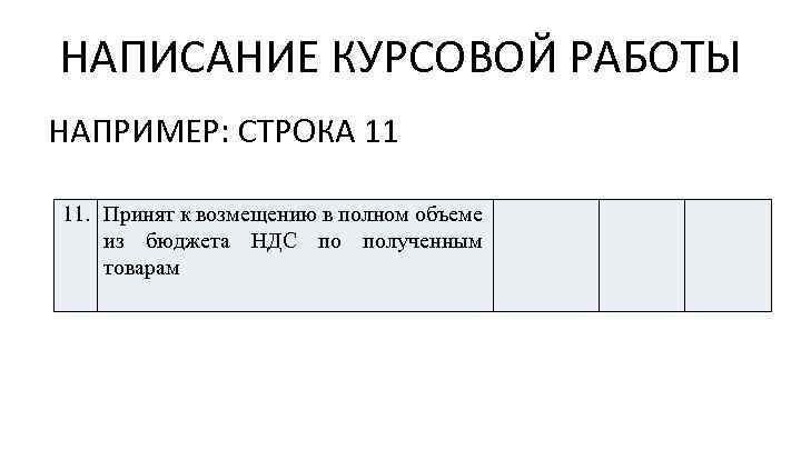 НАПИСАНИЕ КУРСОВОЙ РАБОТЫ НАПРИМЕР: СТРОКА 11 11. Принят к возмещению в полном объеме из