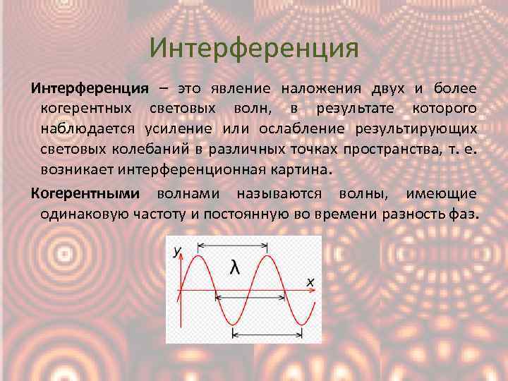 Интерференция световых волн. Интерференция. Инференция. Явление интерференции. Наложение двух когерентных волн.