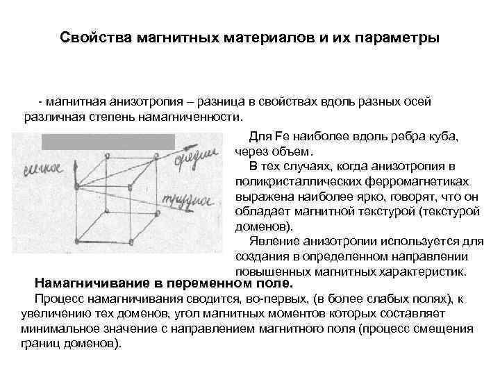 Свойства магнитных материалов и их параметры - магнитная анизотропия – разница в свойствах вдоль