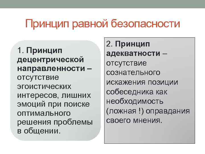 Принцип равный равному. Принцип равной безопасности. Принцип равной безопасности. Принцип децентрической направленности.. Психологические принципы общения. Принцип децентрической направленности в русском языке.