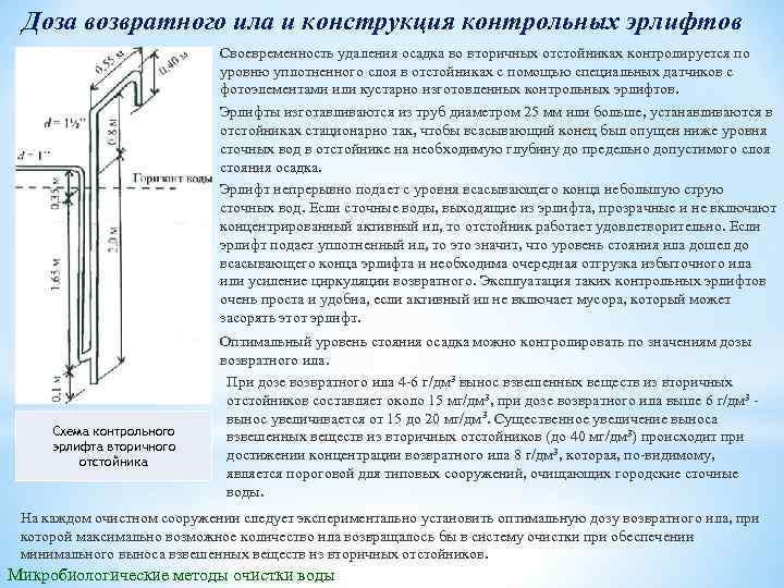 Доза возвратного ила и конструкция контрольных эрлифтов Своевременность удаления осадка во вторичных отстойниках контролируется