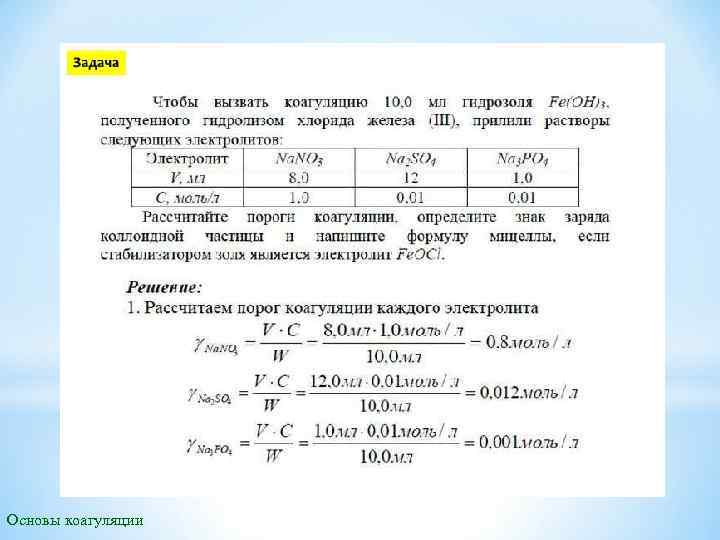 Основы коагуляции 
