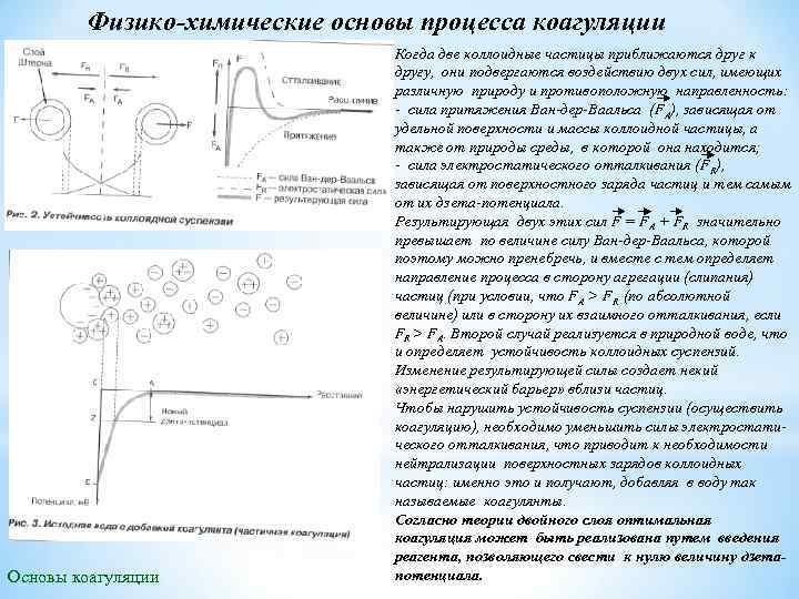 Физико-химические основы процесса коагуляции Основы коагуляции Когда две коллоидные частицы приближаются друг к другу,