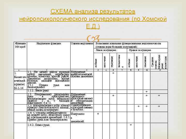 Схема анализа результатов нейропсихологического исследования