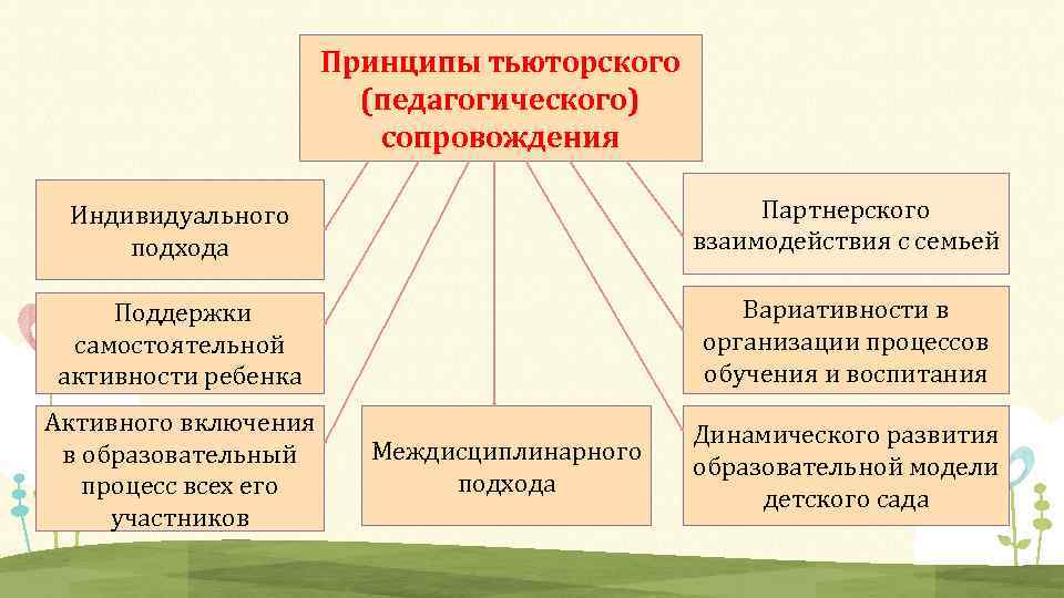 Принципы тьюторского (педагогического) сопровождения Индивидуального подхода Партнерского взаимодействия с семьей Поддержки самостоятельной активности ребенка