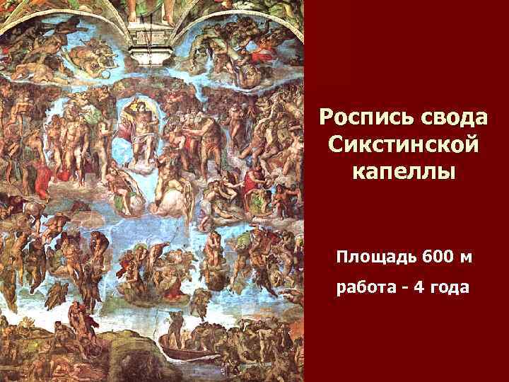 Роспись свода Сикстинской капеллы Площадь 600 м работа - 4 года 