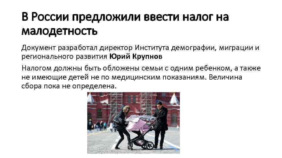 В России предложили ввести налог на малодетность Документ разработал директор Института демографии, миграции и