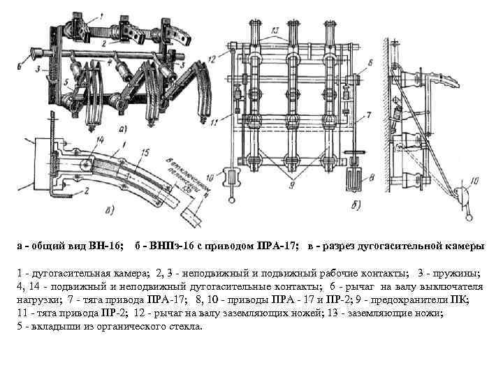 а - общий вид ВН-16; б - ВНПз-16 с приводом ПРА-17; в - разрез