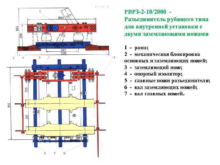 РВРЗ-2 -10/2000 Разъединитель рубящего типа для внутренней установки с двумя заземляющими ножами 1 -