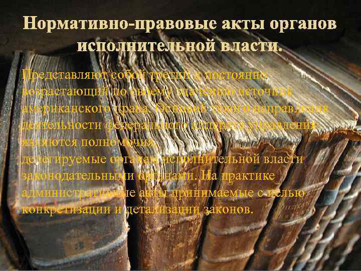 Нормативно-правовые акты органов исполнительной власти. Представляют собой третий и постоянно возрастающий по своему значению