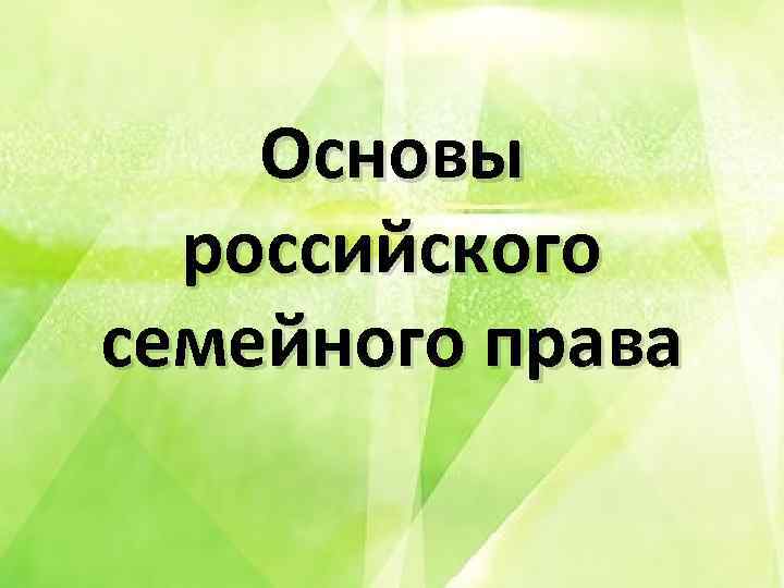 Основы российского семейного права 