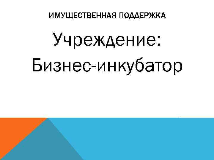 ИМУЩЕСТВЕННАЯ ПОДДЕРЖКА Учреждение: Бизнес-инкубатор 