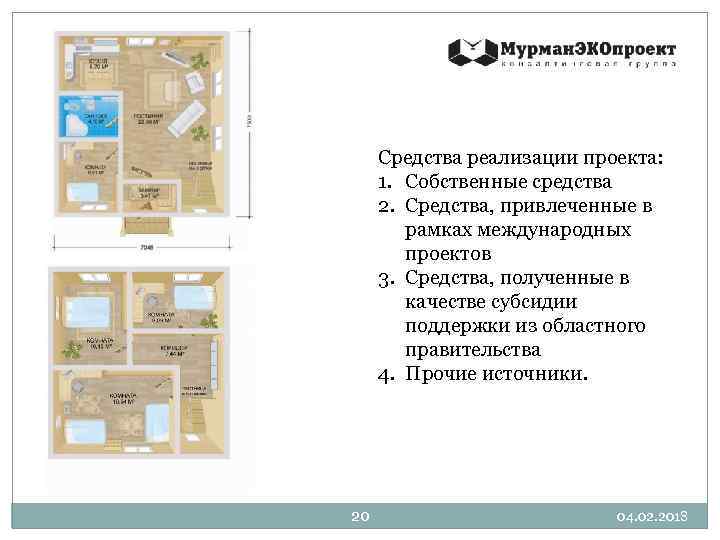 Средства реализации проекта: 1. Собственные средства 2. Средства, привлеченные в рамках международных проектов 3.