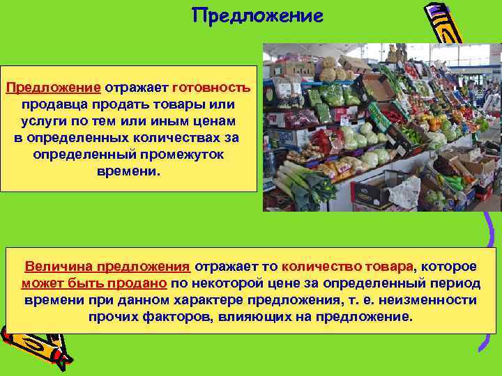 Предложение отражает готовность продавца продать товары или услуги по тем или иным ценам в