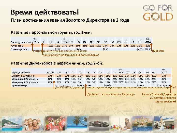 Время действовать! План достижения звания Золотого Директора за 2 года Развитие персональной группы, год
