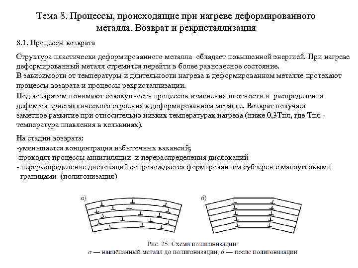 Тема 8. Процессы, происходящие при нагреве деформированного металла. Возврат и рекристаллизация 8. 1. Процессы