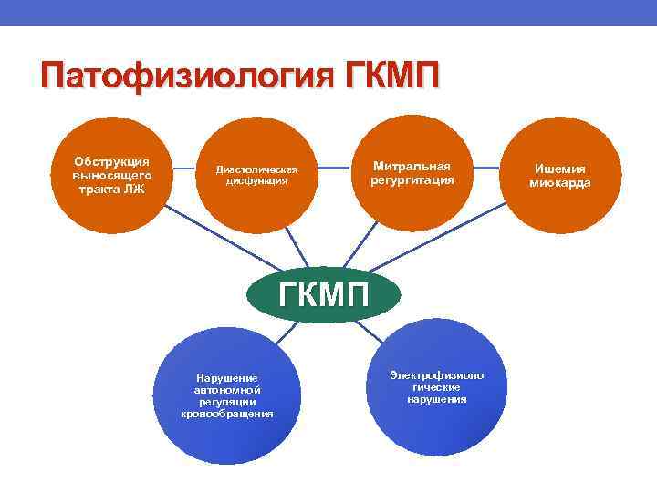 Патофизиология ГКМП Обструкция выносящего тракта ЛЖ Диастолическая дисфункция Митральная регургитация ГКМП Нарушение автономной регуляции