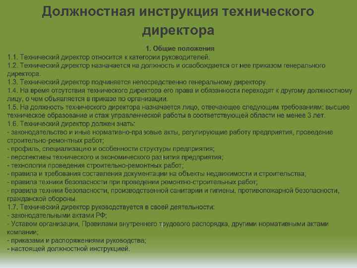 Должностная инструкция технического директора 