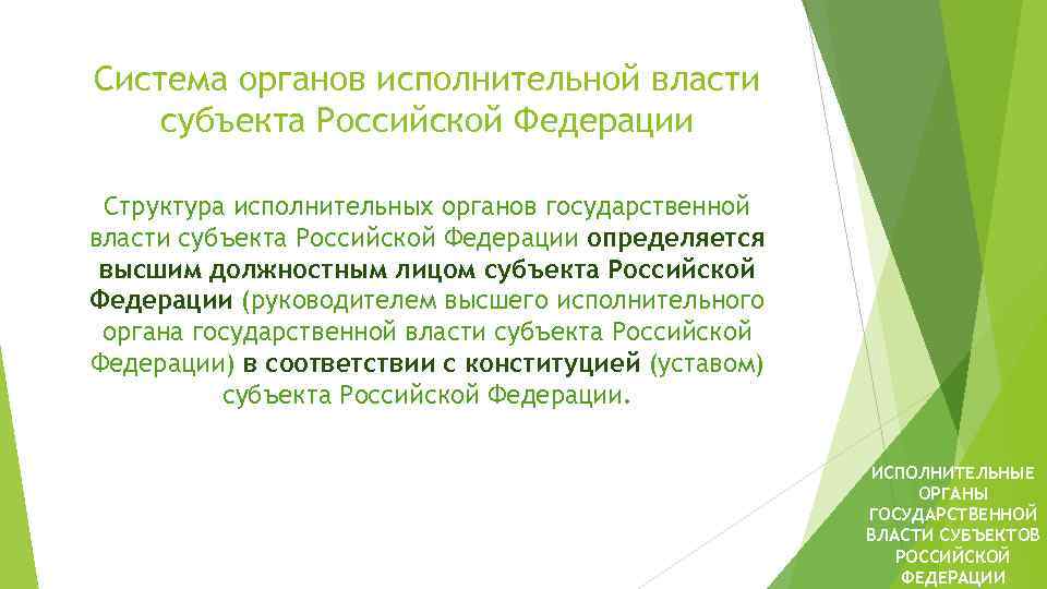 Система органов исполнительной власти субъекта Российской Федерации Структура исполнительных органов государственной власти субъекта Российской