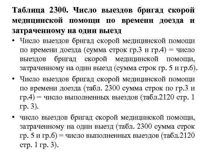 Таблица 2300. Число выездов бригад скорой медицинской помощи по времени доезда и затраченному на