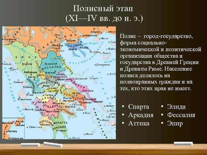 Полисный этап (XI—IV вв. до н. э. ) Полис – город-государство, форма социальноэкономической и