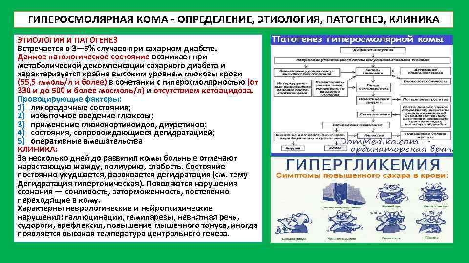 ГИПЕРОСМОЛЯРНАЯ КОМА ОПРЕДЕЛЕНИЕ, ЭТИОЛОГИЯ, ПАТОГЕНЕЗ, КЛИНИКА ЭТИОЛОГИЯ И ПАТОГЕНЕЗ Встречается в 3— 5% случаев