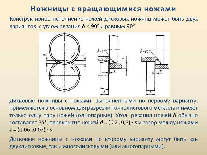 Ножницы с вращающимися ножами Конструктивное исполнение ножей дисковых ножниц может быть двух вариантов: с