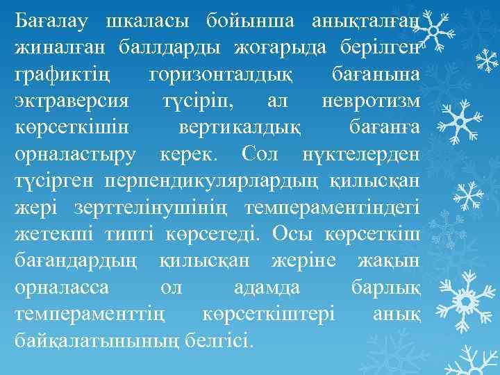 Бағалау шкаласы бойынша анықталған жиналған баллдарды жоғарыда берілген графиктің горизонталдық бағанына эктраверсия түсіріп, ал