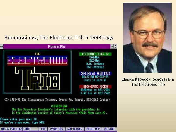 Внешний вид The Electronic Trib в 1993 году Дэвид Карлсон, основатель The Electronic Trib