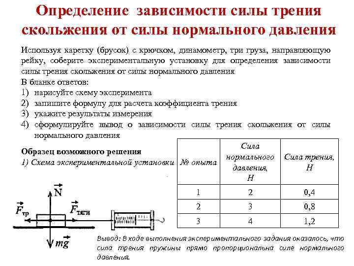 Определение зависимости силы трения скольжения от силы нормального давления Используя каретку (брусок) с крючком,