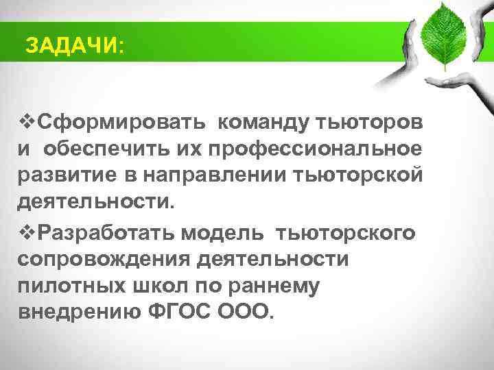 ЗАДАЧИ: v. Сформировать команду тьюторов и обеспечить их профессиональное развитие в направлении тьюторской деятельности.